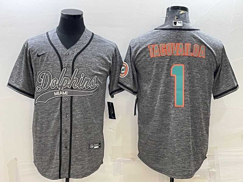 Men's Miami Dolphins #1 Tua Tagovailoa Grey Gridiron With Patch Cool Base Stitched Baseball Jersey,We sell and wholesale Men's Miami Dolphins #1 Tua Tagovailoa Grey Gridiron With Patch Cool Base Stitched Baseball Jersey on line form chian!